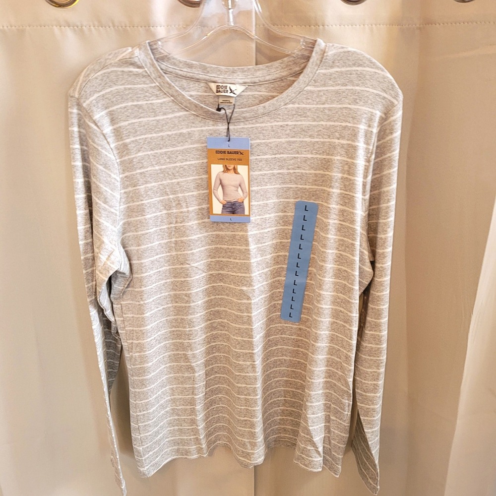 Eddie Bauer Womens Tee Top Large Striped Casual Minimalist Loungewear Soft 21817